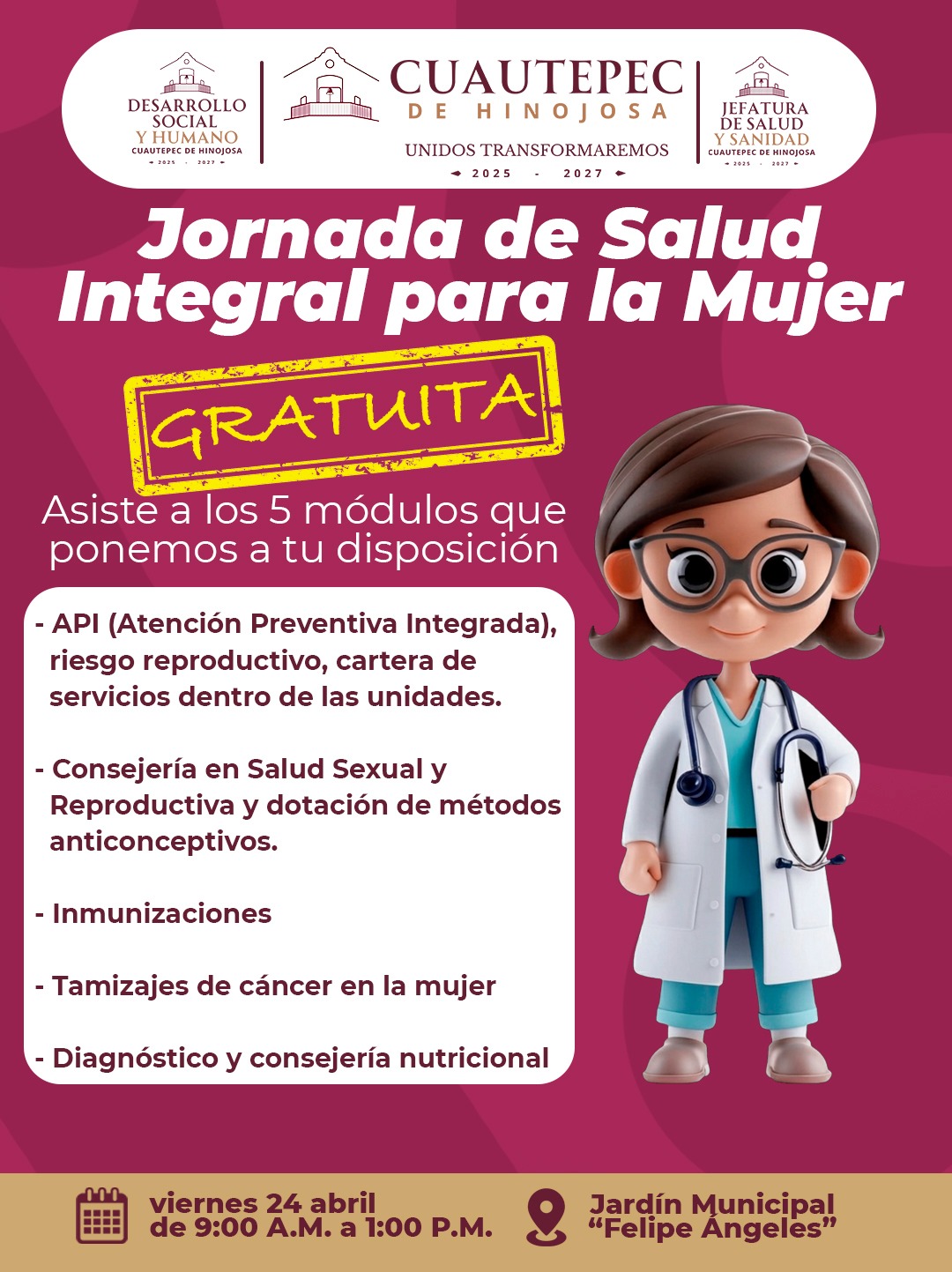Invitan en Cuautepec a Jornada de Salud Integral para la Mujer